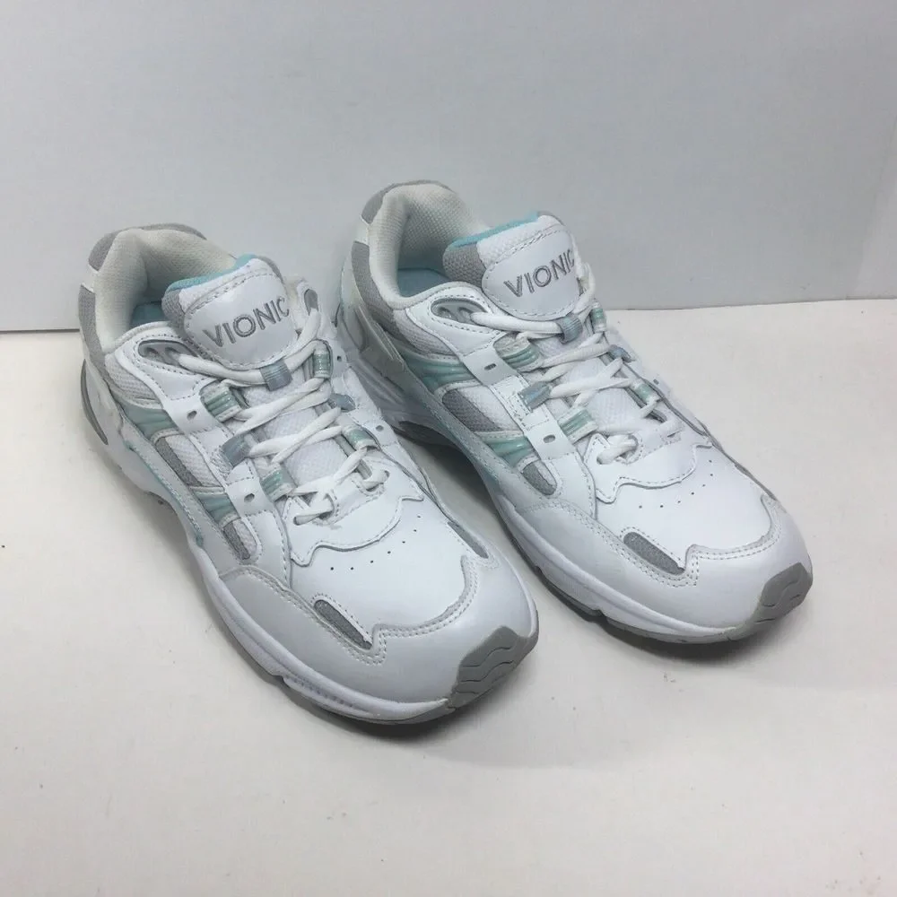 Vionic Walker Shoes Womens Size 8 EU 39 White Leather Orthotic Walking Sneakers‎